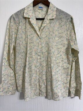 Vintage Wrangler Button Up Shirt Women's Medium Floral AOP 80s Collard Made USA